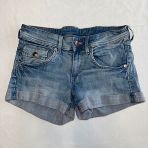 H&M &Denim Womens Blue Denim Shorts Cuffed Pockets Casual Size‎ 6